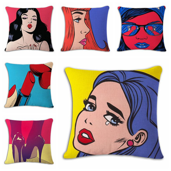 cartoon pop art cushion cover sexy women chair couch throw pillow case american style lipstick almofada high heel cojines decor