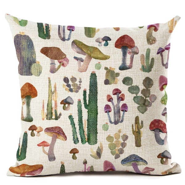 mushroom cactus cushion cover blue floral sofa bed throw pillow case decorative botanical almofada 45cm flower cojines