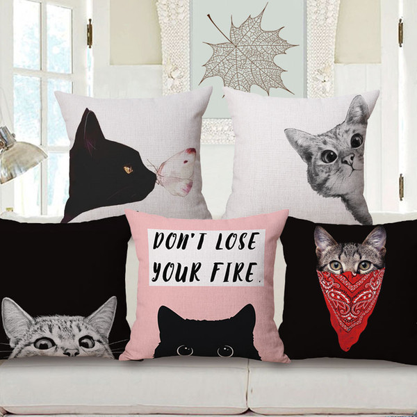 cute cat cushion cover romantic bedroom decor decorative pink grey black sofa bed throw pillow case pet almofada 45cm cojines