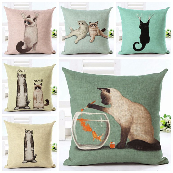 cute pet cat cushion cover fun kittens funda cojin 45cm sofa chair throw pillow case decorative home office cojines