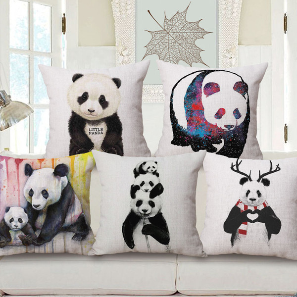 kawaii little panda cushion cover black and white animal almofada decorative watercolor sofa chaise throw pillow case 45cm cojin