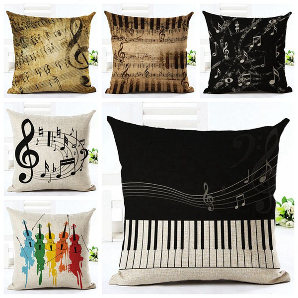 music notes cushion cover vintage linen throw pillow case guitar capa almofadas vintage piano cojines shabby chic home decor