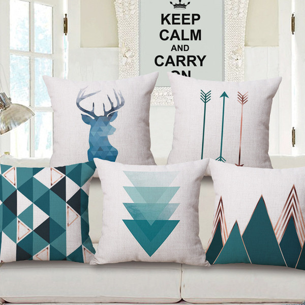 teal color geometric cushion cover nordic decoration pillowcase for home office cafe deer cojines arrow almofada