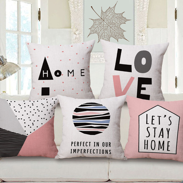 modern home decoration pink love chair couch throw pillow case nordic letters quote cojines high quality geometric almofada