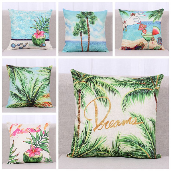 dream tropical plant throw pillow case green palm banana leaves cushion cover fresh color cojines holiday beach almofada