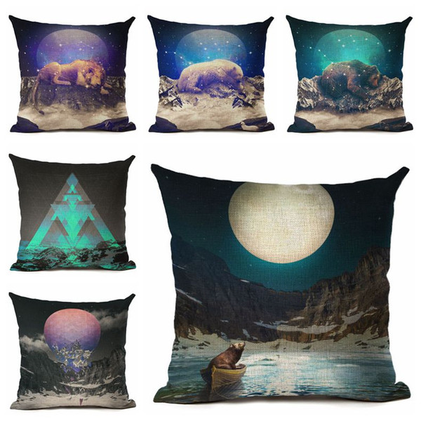 creative landscape cushion cover constellation chaise sofa throw pillow case nordic wolf bear almofada volcano home decor cojine