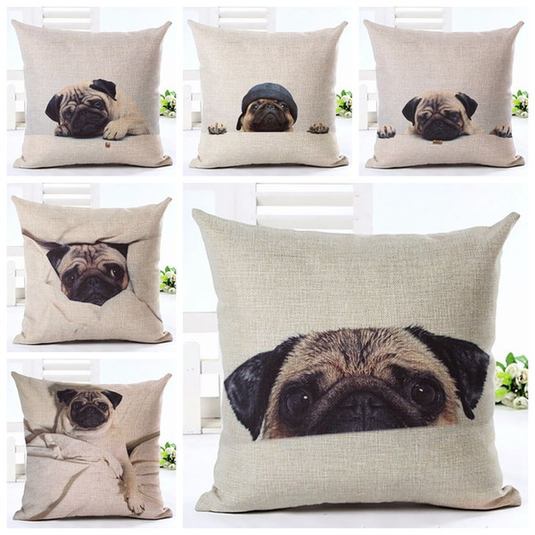 funny dogs cushion cover cute pug throw pillow case mopshond almofada bouledodogue fundas cojines kawaii pet home decor