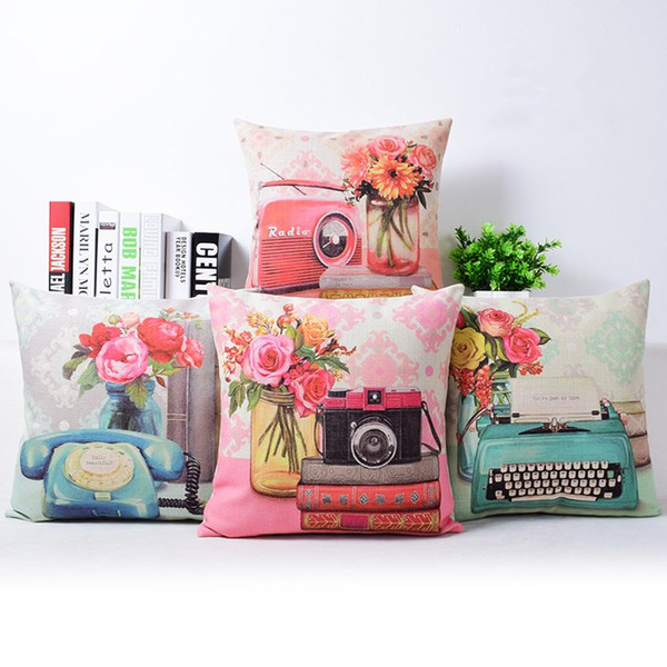 pink still life cushion cover elegant floral throw pillow case vintage radio telephone funda cojines camera almofadas