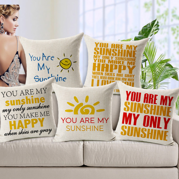 English Letters You Are My Sunshine Love Cushion Covers Cartoon Modern Baby Home Decorative Cushion Cover Sofa Linen Cotton Pillow Case