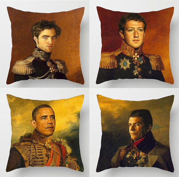 Barack Obama Robert Pattinson Cushion Covers Hand Painted Generals Mark Zuckerberg Simon Cowell Cushion Cover Sofa Linen Cotton Pillow Case