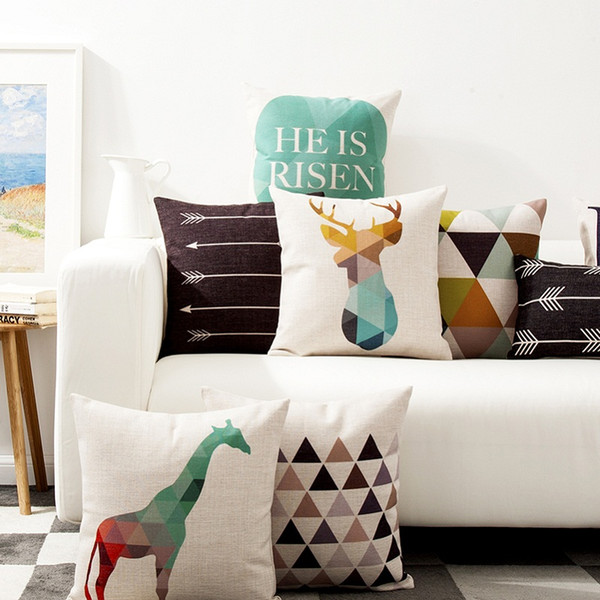 Animals Deer Elk Stag Giraffe Cushion Cover Nordic Modern Geometric Triangles Plaids Arrows Cushion Covers Sofa Linen Cotton Pillow Case