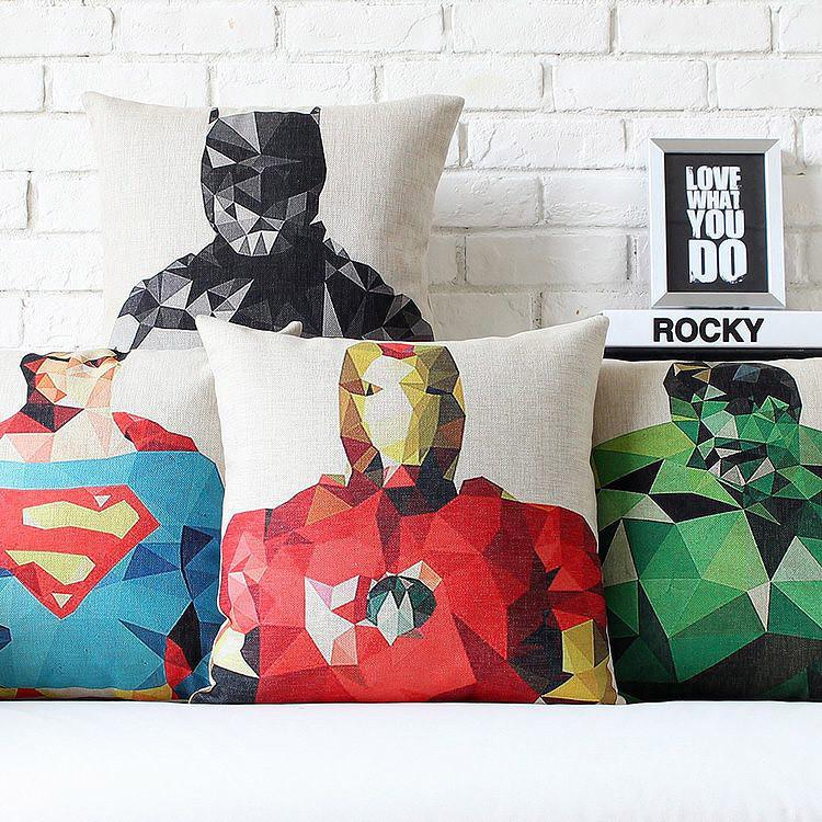 Geometric Triangle Hero Superman Iron Man The Hulk Captain America Batman Thor Print Cushions Covers Linen Cotton Pillow Case Cushion Cover