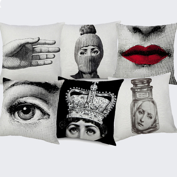 11 Styles Fornasetti Painting Face Art Cushion Covers European Vintage Beauty Faces Eye Lips Crown Cushion Cover Sofa Linen Pillow Case