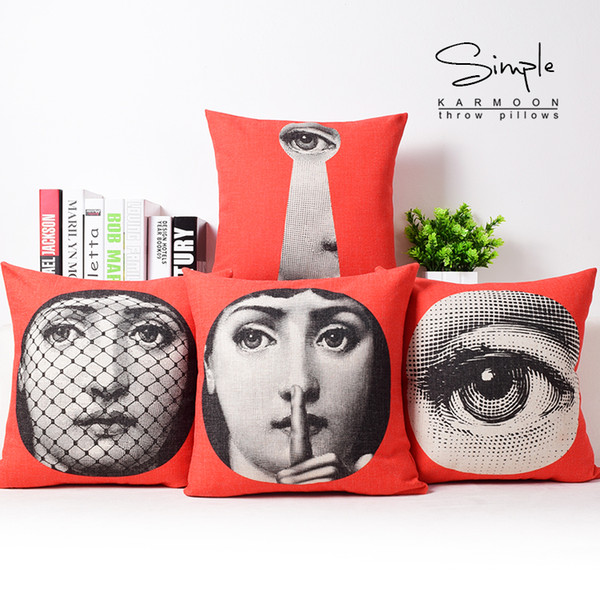 European Vintage Style Fornasetti Face Mask Art Cushions Pillows Covers Decorative Sofa Seat Chair Pillow Case Linen Cotton Cushion Cover