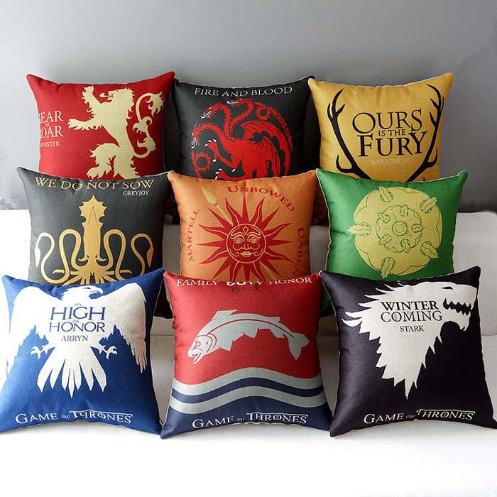 9 Styles Game Of Thrones Cushion Covers House Lannister Targaryen Stark Martell Cushion Cover Decorative Linen Pillow Case