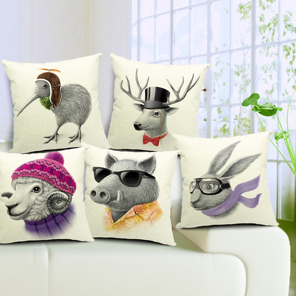 5 Styles Animals Wild Boar Kiwi Bird Sheep Deer Hare Rabbit Pattern Cushions Pillows Covers Linen Cotton Pillow Case Cushion Cover Present