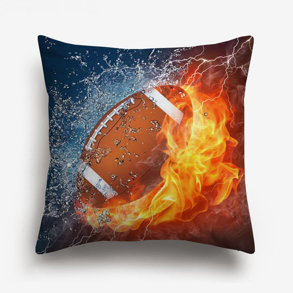 Sport Rugby Football Basketball On Fire Art Cushion Covers Modern Ball Fans Home Cushion Cover Decorative Linen Cotton Pillow Case