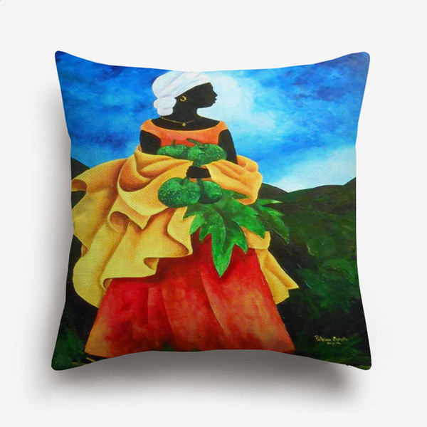 Africa Woman Fruit Farmer Cushion Cover Oil Painting Portrait Art Cushion Covers Sofa Throw Decorative Linen Cotton Pillow Case