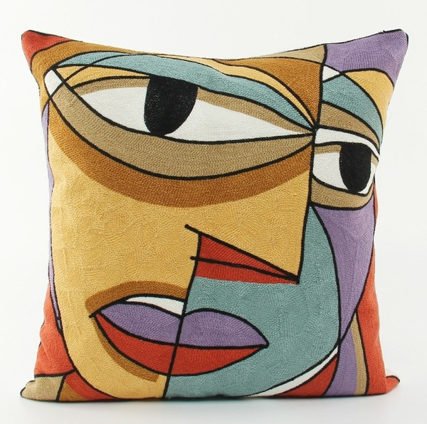 European Vintage Style Embroidery Cushion Cover Pablo Picasso Paintings Face Embroidered Cushion Covers Sofa Throw Decorative Pillow Case