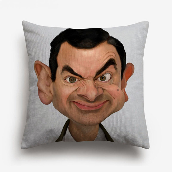 Mr. Bean Rowan Atkinson Drawing Cushion Covers Funny Cute Portrait Cushion Cover Sofa Throw Decorative Linen Cotton Pillow Case