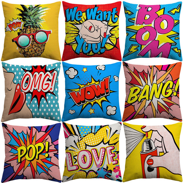 American POP Art Cushion Covers POP BANG WOW Pineapple Cushion Cover Decorative Linen Cotton Pillow Case For Bedroom Sofa Couch