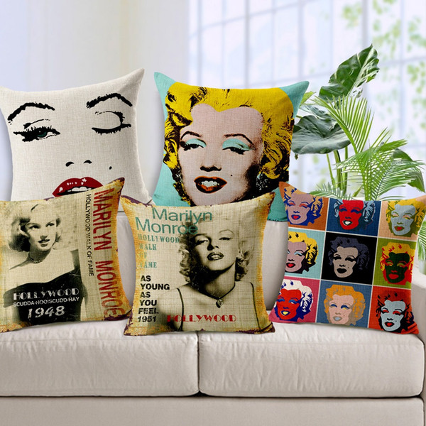 Marilyn Monroe Pop Art Cushion Covers European Retro Vintage Style Cushion Cover Bedroom Sofa Decorative Linen Cotton Pillow Case