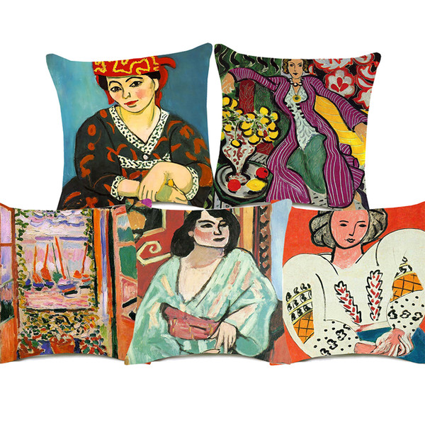 Henri Matisse Paintings Cushion Covers Woman with a Hat The Open Window Art Cushion Cover Decorative Sofa Throw Linen Cotton Pillow Case