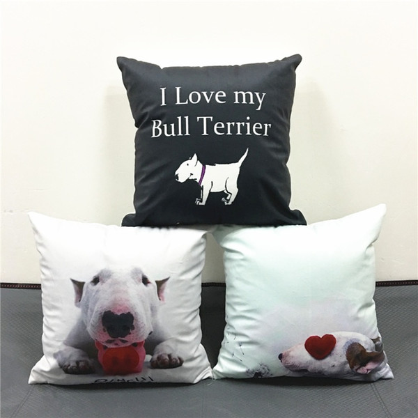 55 Styles Lovely Bull Terrier Dog Cushion Covers Schnauzer Terriers Dogs Paintings Cushion Cover Home Decorative Sofa Throw Pillow Case