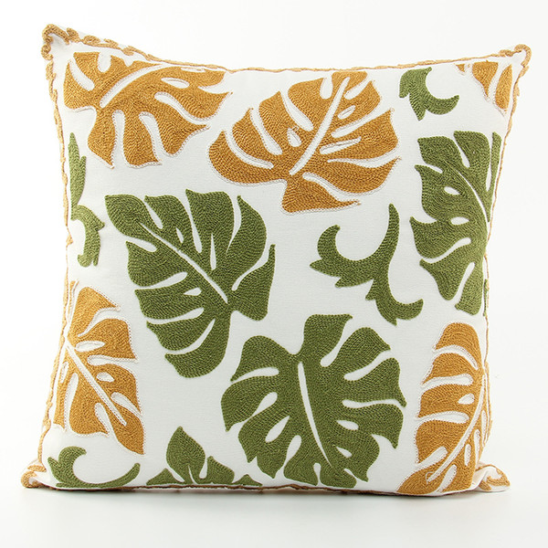 Tropical Summer Monstera Leaves Embroidery Cushion Cover Pastoral Style Art Embroidered Cushion Covers Sofa Throw Decorative Pillow Case