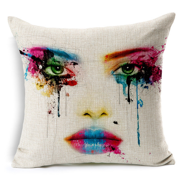 Body Color Painting Art Cushion Covers Watercolor Beauty Girl Eyes Face Pillow Cover Decorative Linen Cotton Pillow Case For Sofa Seat Chair