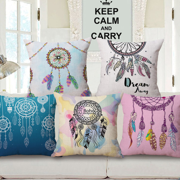 Watercolor Painting Dream Catcher Cushion Covers Boho Style Home Decorative Cushion Cover Decorative Linen Cotton Pillow Case