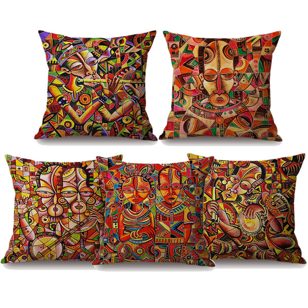 Traditional Cameroon People Cushion Covers Africa Painting Prayer Art Cushion Cover Decorative Linen Pillow Case For Sofa Couch