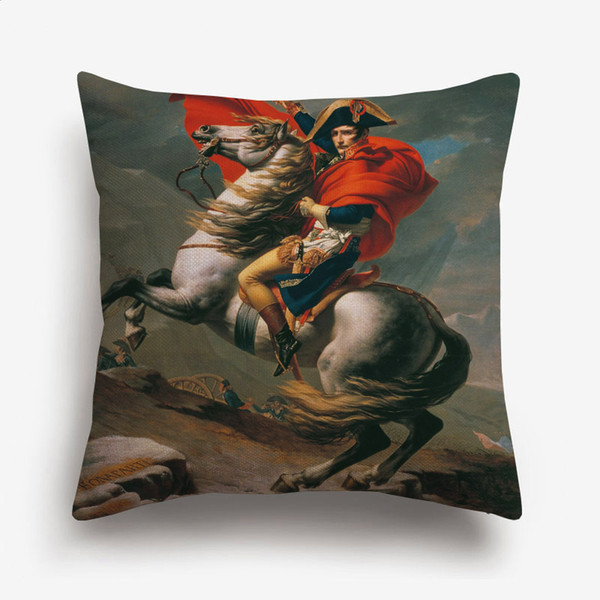 Oil Painting The Emperor Napoleon Cushion Covers European Neoclassicism Retro Vintage Portrait Cushion Cover Sofa Linen Cotton Pillow Case