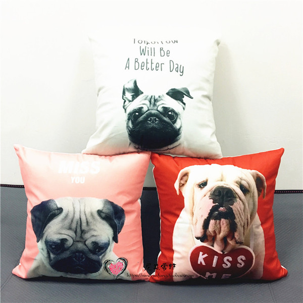 3 Styles Lovely Dogs Cushion Covers Bulldog Pug Dog English Letters Miss You Cushion Cover Sofa Throw Decorative Pillow Case