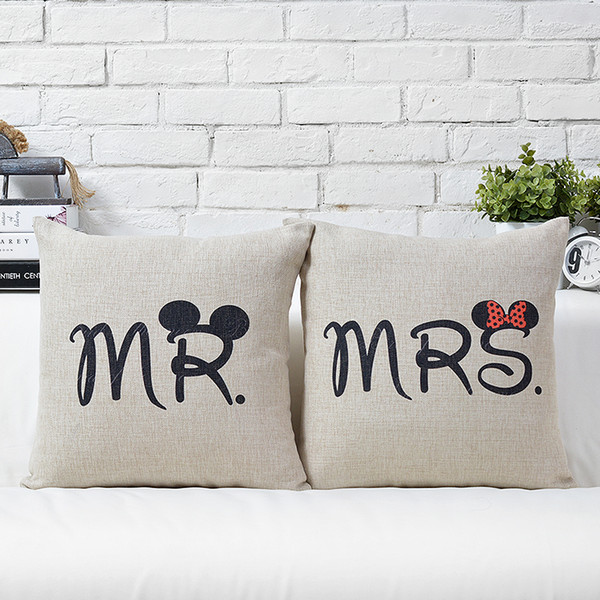 Creative Mouse MR MRS Print Cushion Cover Pillow Case Decorative Sofa Couch Car Linen Cotton Cushions Pillows Covers Wedding Present