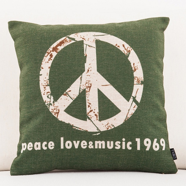 Hand Drawing Woodstock Peace Love Music 1969 Logo Cushion Covers Pillowcase Decorative Sofa Throw Linen Cotton Pillow Cover Present