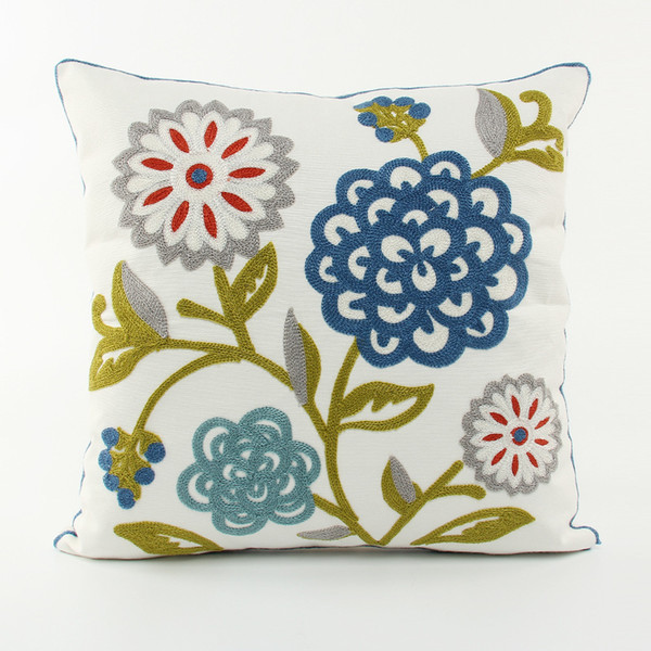 American Pastoral Rural Flower Embroidery Cushion Cover Summer Plant Floral Embroidered Cushion Covers Sofa Throw Decorative Pillow Case