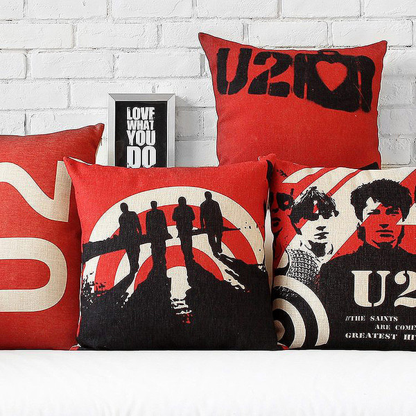 British Retro Style Rock Band U2 Cushions Covers Nordic Home Decorative Pillow Cushion Cover Linen Cotton Pillow Case For Sofa Seat Chair