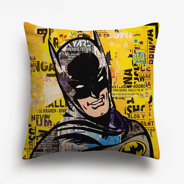 American Retro Vintage POP Art SUPER HERO Cushion Covers Superman Batman Wonder Woman Cushion Cover Bedroom Sofa Linen Cotton Pillow Case