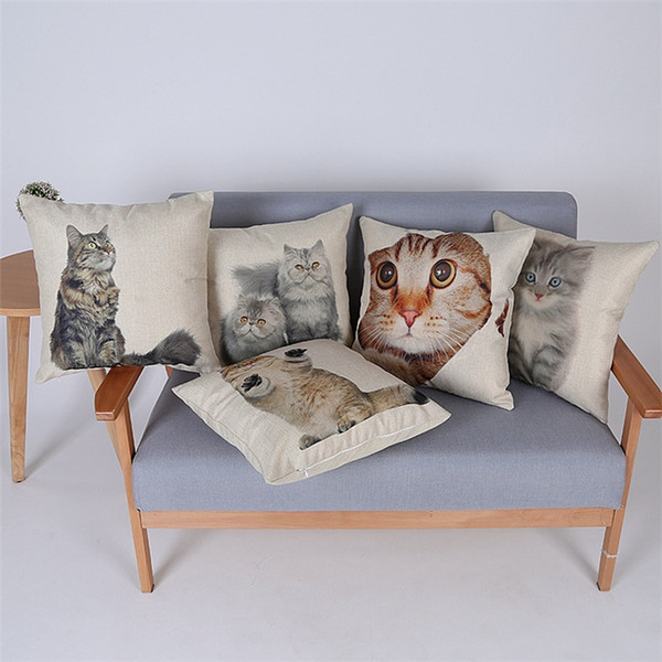 Lovely Naught Cats Cushion Cover Pet Cat Print Decorative Pillow Covers Home Sofa Couch Seat Decorative Linen Cotton Pillow Case Present