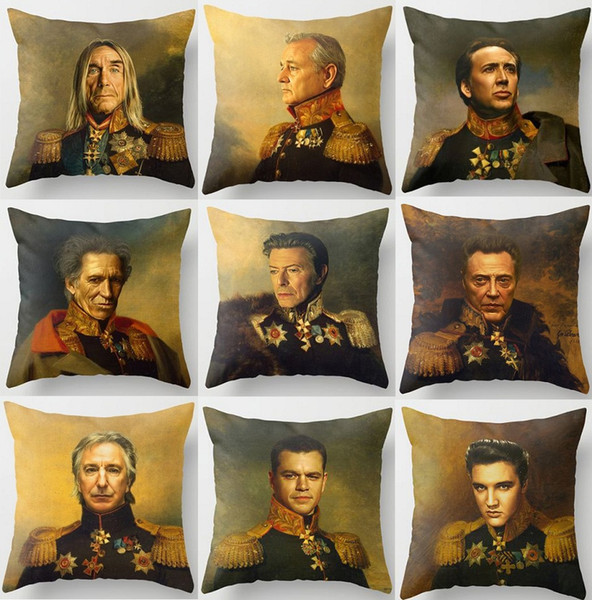 39 Styles Celebrities Faces Cushion Covers European Vintage Bill Murray David Bowie Nicolas Cage Art Cushion Cover Sofa Linen Pillow Case