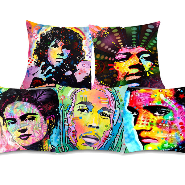 Oil Painting Portraits Cushion Covers David Bowie Bob Marley Jim Morrison Elvis Presley Cushion Cover Decorative Linen Cotton Pillow Case