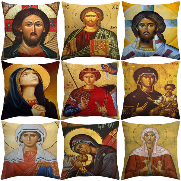 Orthodox Christian Icon Cushion Cover Christ Pantocrator Catholicism Cushion Covers Sofa Throw Decorative Linen Cotton Pillow Case