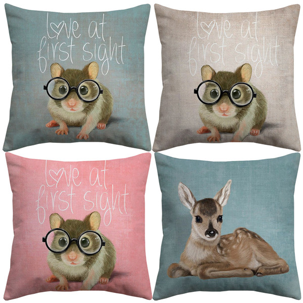 Little Mouse With Glasses Cushion Covers Cute Animals Hamster Rat Deer Koala Pillow Cover Linen Cotton Pillow Case