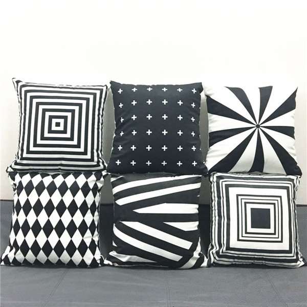 6 Styles Modern Minimalism Black And White Cushion Covers Geometric Stripe Rhombus Cross Plaids Cushion Cover Decorative Soft Pillow Case