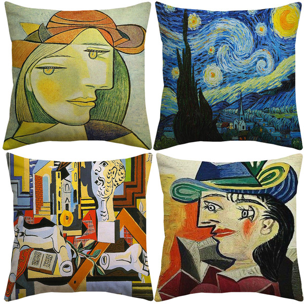 Pablo Picasso Famous Paintings Cushion Covers The Starry Night Surrealism Abstract Art Cushion Cover Decorative Linen Cotton Pillow Case