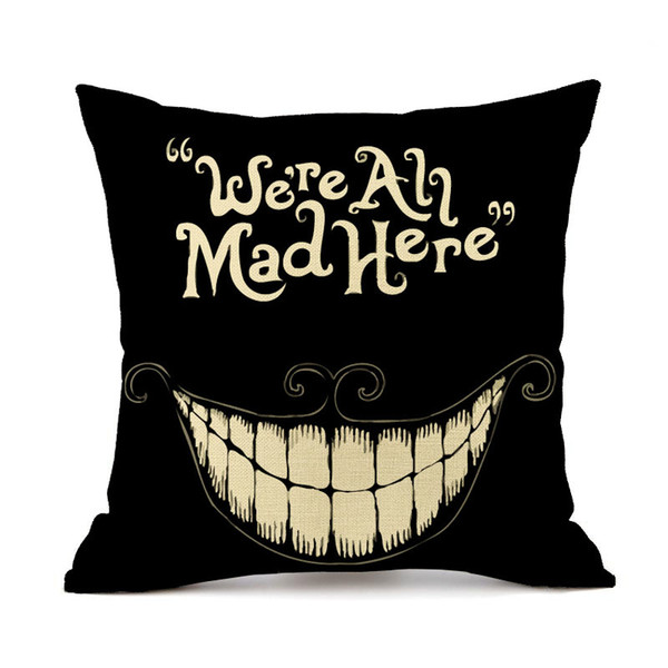 We're All Mad Here Cushion Covers Halloween Smile Decorative Cushion Cover Linen Cotton Pillow Case For Sofa Couch Seat