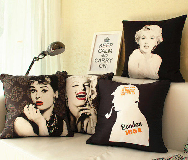 Marilyn Monroe Audrey Hepburn Steve Jobs Cushion Covers European Retro Style Pillow Cover Decorative Peach Skin Pillow Case For Sofa Seat