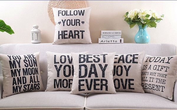 Vintage Style English Letters LOVE TODAY IS A GIFT BEST DAY EVER Cushion Covers Decorative Linen Cotton Pillow Cover Sofa Seat Pillow Case