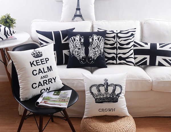 Modern Minimal Black And White Cushion Cover Keep Calm Crown Paris Eiffel Tower Zebra Stripes Pillowcase Velvet Cushions Pillow Covers